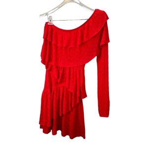 House of Harlow 1960 x Revolve Aries Dress S Red One Shoulder Ruffle Tiered Lace